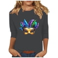 thumbnail image 2 of Hauts pour Femmes Manches 3/4 Imprimé Carnaval Décontracté Col Rond Manches Trois-Quarts T-shirt Ample Gris P, 2 of 5