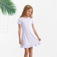 thumbnail image 5 of CPNG Girls Soft Knit Dress Round Neck Short Sleeve A Line Ruffled Dress Summer Casual Dress Homewear Dress Sleepwear Dress(White,11-12 Years), 5 of 9