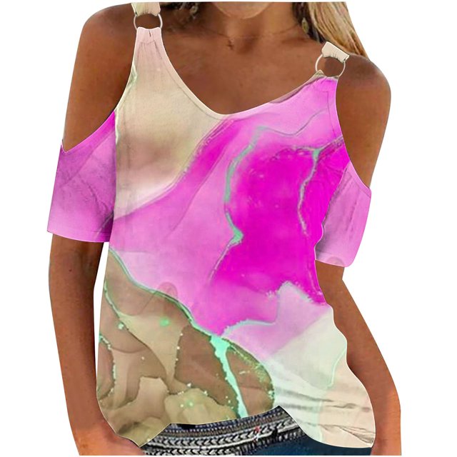 Blouses pour Femmes, Blouses Décontractées à Manches Courtes Imprimées et Col Rond