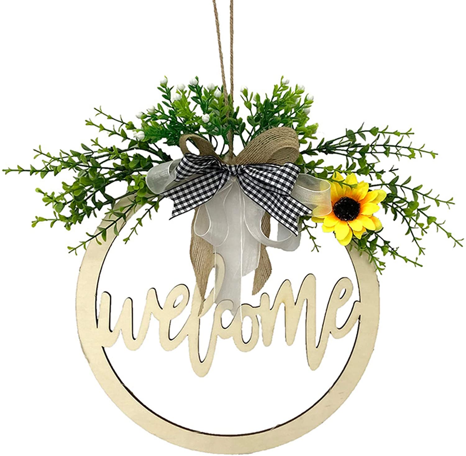 Restaurant Wooden Door Hanging Sign with Premium Greenery for Front Door Fall Farmhouse D/écor for Front Porch Welcome Sign for Front Door Spring 12 inch Welcome Wreath Front Door Decor for Home