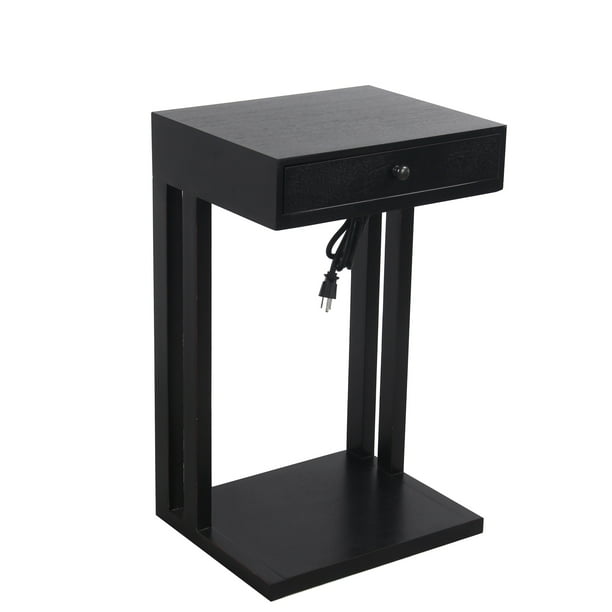 Privilege 1 Drawer Black Side Table with USB Ports and AC Outlet