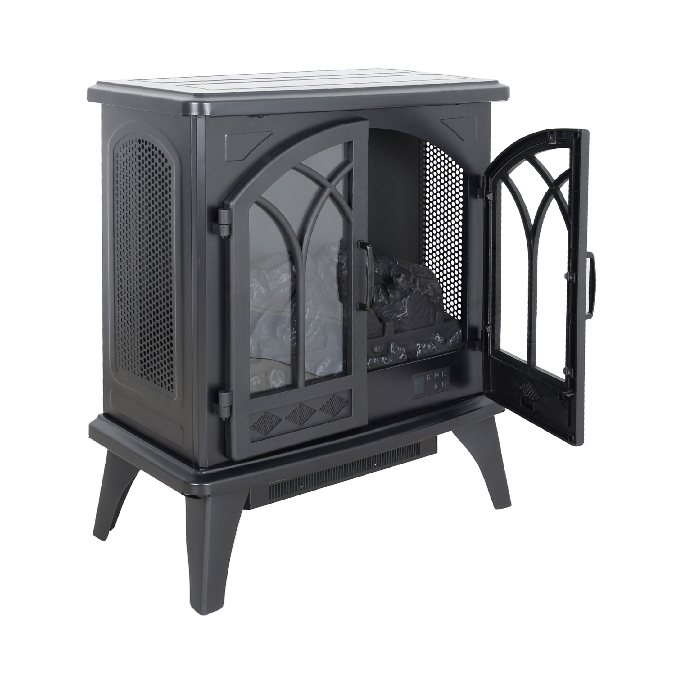 DEALTOPS 23.7'' Electric Fireplace Heater Stove, Adjustable Realistic Flame Effect Stove, Black