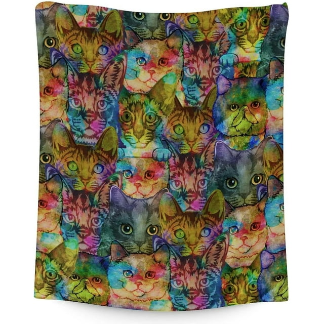 Cat Throw Blanket - Soft, Fuzzy & Warm Blankets for Lap, Crib - Trippy Throws Gift for Cat Lovers
