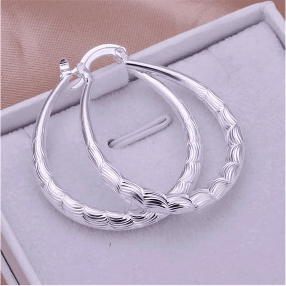 925 Vintage Luxury Hoop Earrings – Elegant Embossed Rhombus Pattern, Stylish Ear Jewelry Gift
