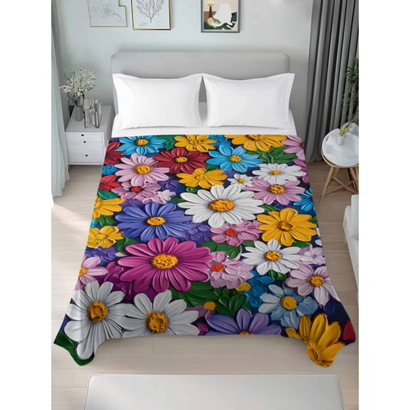 Colorful Spring Floral King Size Flat Sheet, Wrinkleproof & Fadeproof Cooling Flat Bed Sheet Only, Modern Oil Painting Flowers Breathable Soft Bedding Top Sheets 105 x 98 Inches
