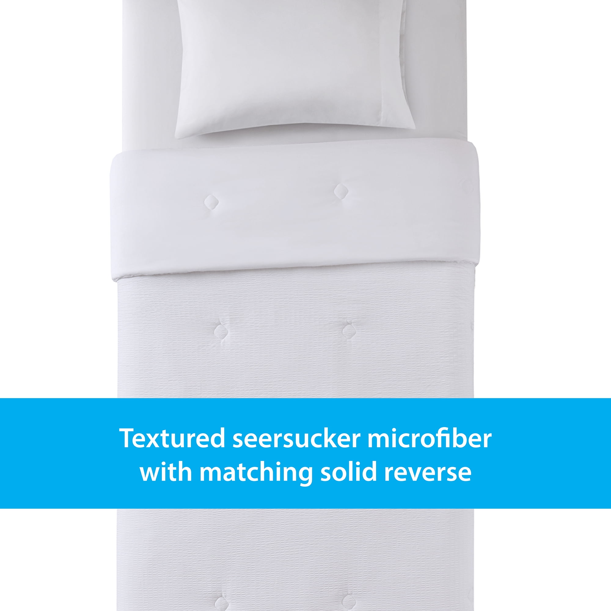 Mainstays Twin/Twin XL Comforter, Reversible Down Alternative, All-Season, White Seersucker