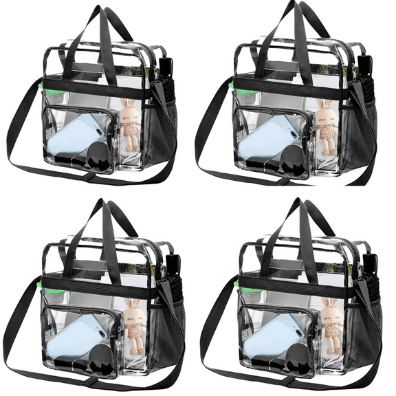 NUAHRHY 4pcs Large Capacity Clear Tote Bag with Handle and Adjustable Strap Durable PVC Cross-Body Shoulder Bag Transparent Stadium Approved Gym Bag for Sports Games Work Concerts