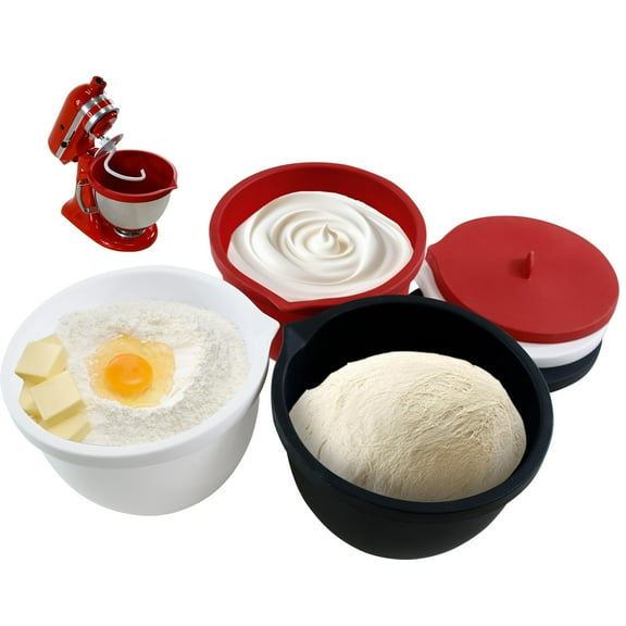 Silicone Liners for KitchenAid 5 Qt Tilt-Head Stand Mixer, Odourless,Thicker, Cold/Heat-Resistant & Non-Stick, Easy Clean, Fits 5 Quart Mixing Bowl, Set of 3 with Lids