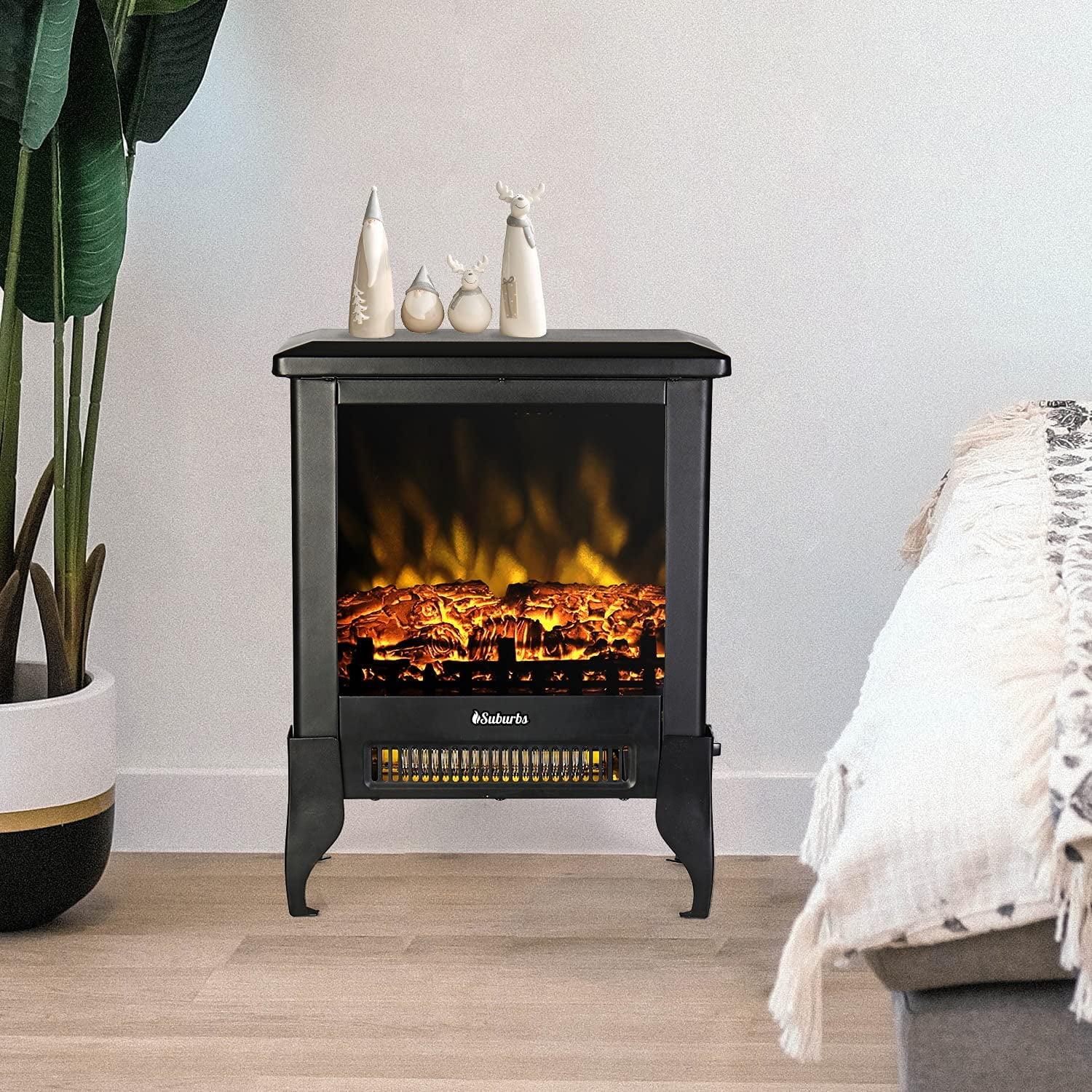 Turbro Suburbs TS17 Compact Electric Fireplace Stove, 18 Freestanding Stove, Realistic Flame, Overheating Safety Protection- 1400W