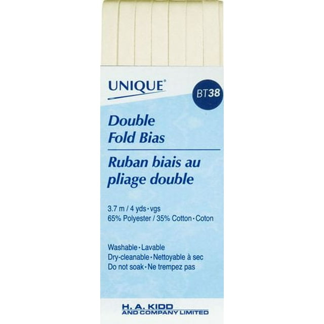 UNIQUE Biais à plis doubles – blanc, étroit 6–7 mm x 3,7 m, polyester-coton