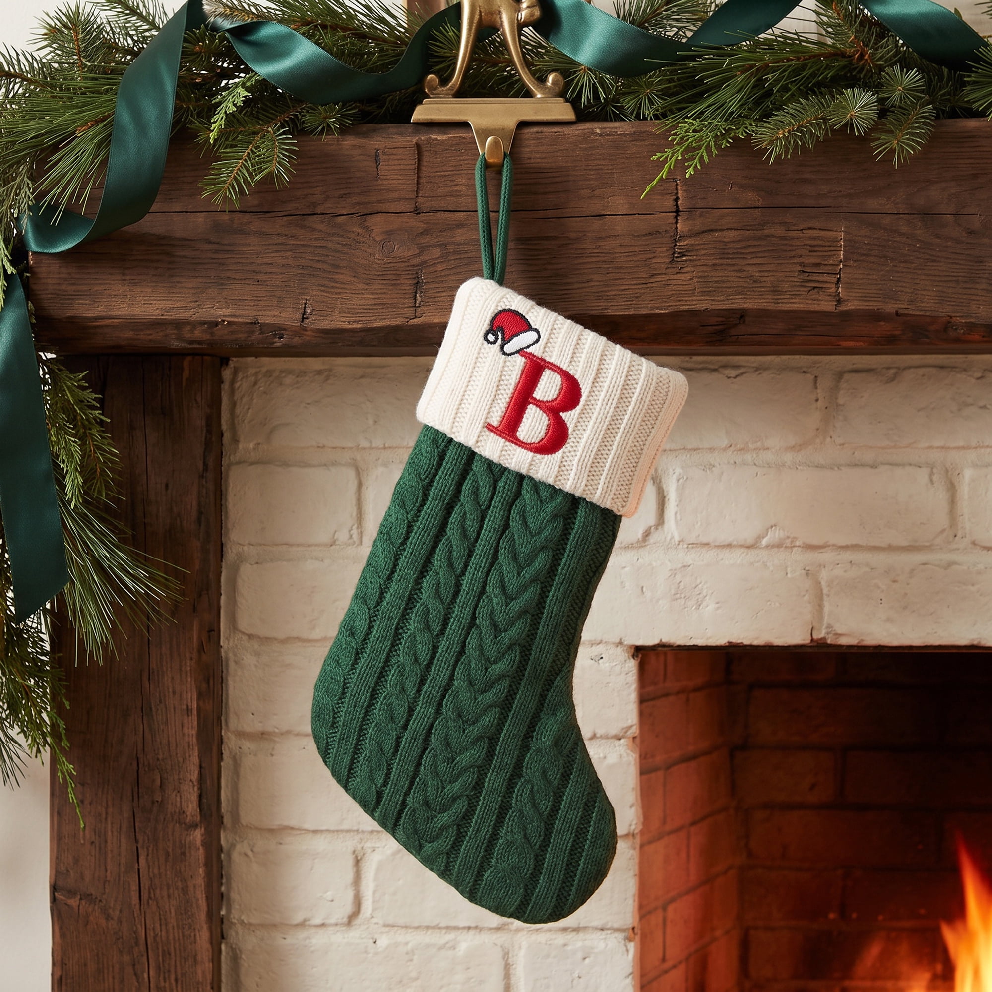 Unique Bargains Christmas Luxury Grand Hearth Accent Stocking Green Letter B 8"