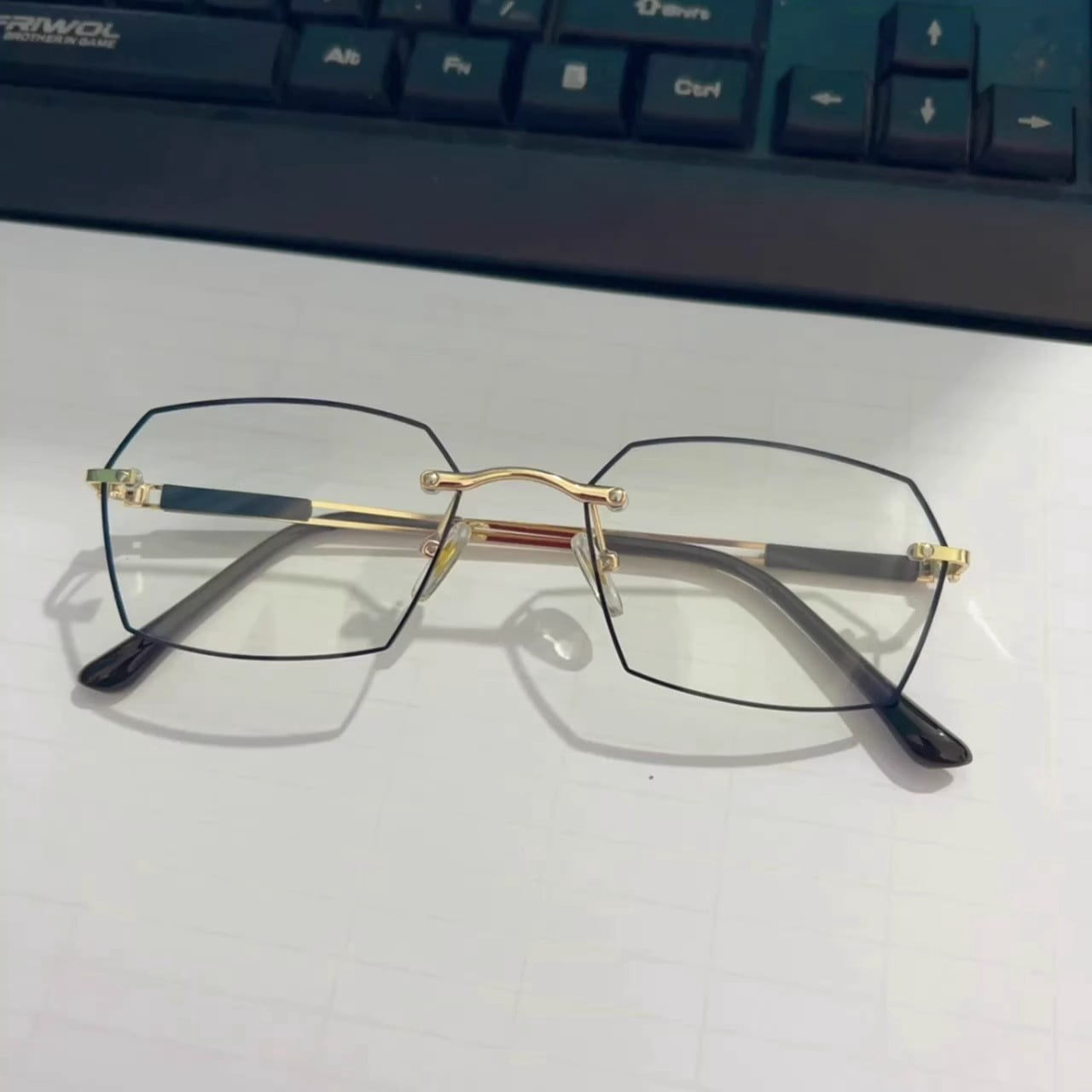 2 Pairs of Men's Fashion Blue Light Blocking Rimless Reading Glasses 3.0, Metal Rectangular PHOTOCHROMIC Sunglasses Readers +3.00