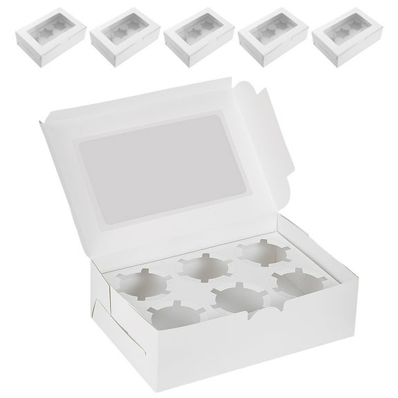 LEORX White Paper Cupcake Containers Clear Window Elegant Design for Storage 6Pcs