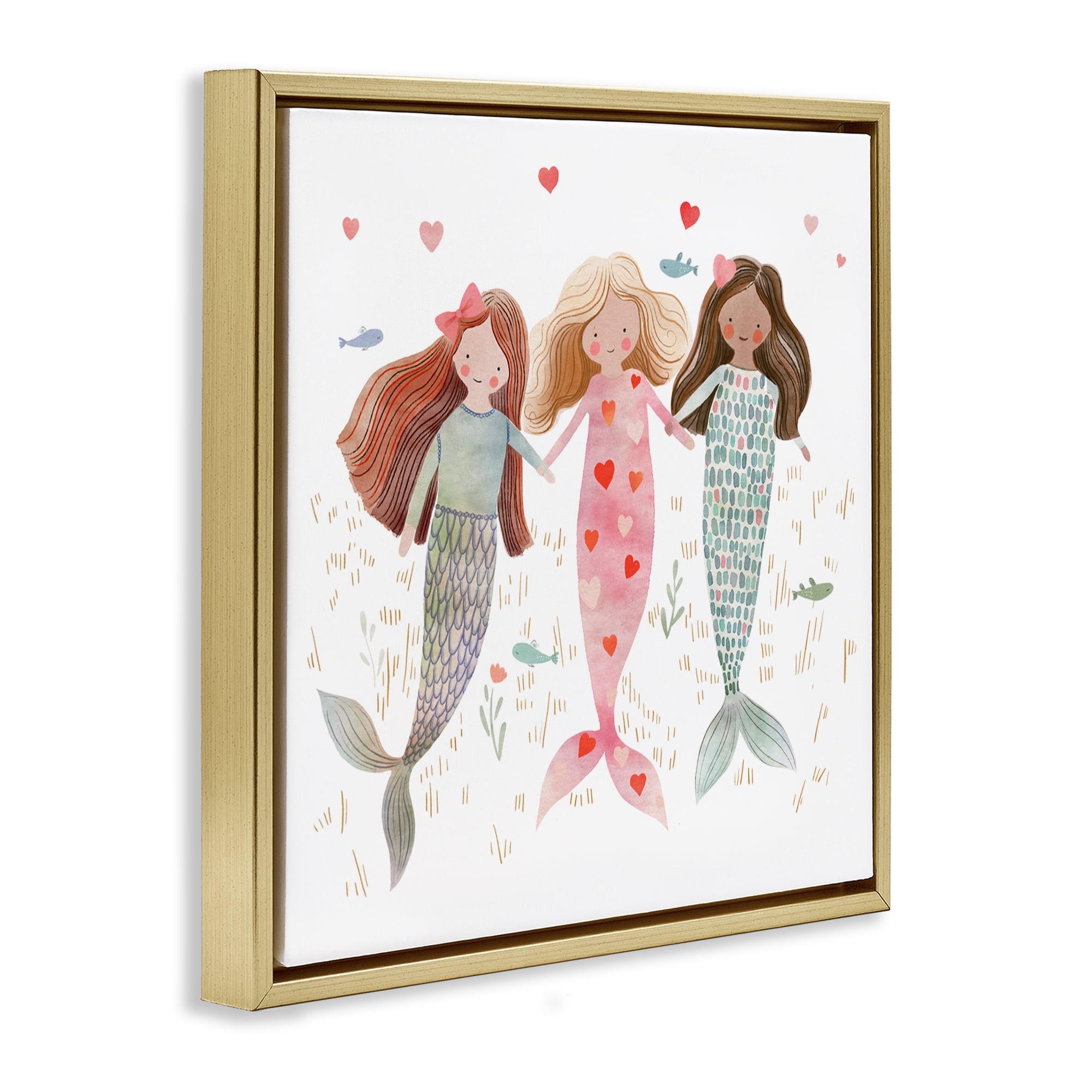 Trio of Mermaids Friendship Gold Framed Floater Canvas Wall Art, design by Leah Straatsma