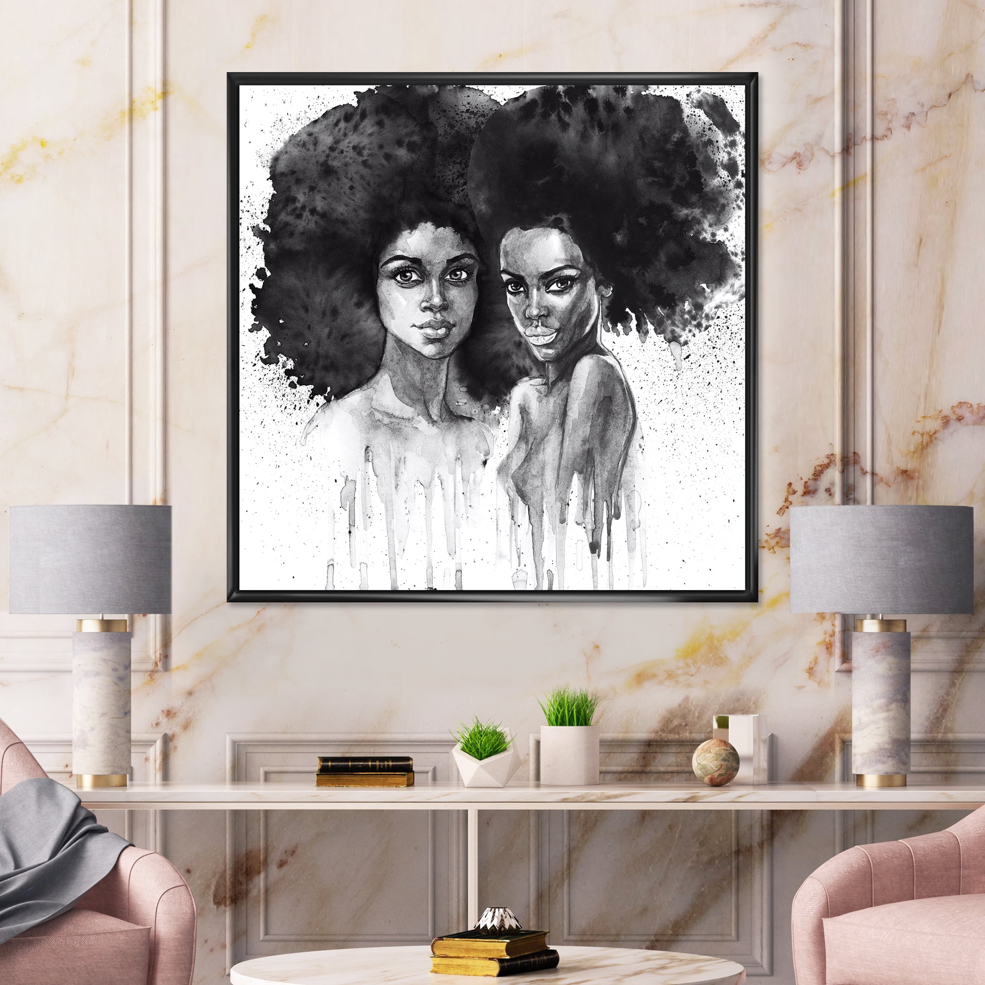 Designart 'Portrait of Afro American Woman XI' Modern Framed Canvas Wall Art Print