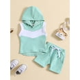 thumbnail image 2 of FOCUSNORM Infant Boys Summer Clothes Outfits Contrast Color Hooded Sleeveless Tank Tops and Solid Color Shorts 2Pcs Suit, 2 of 9