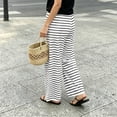 thumbnail image 5 of Dzrciro Pajama Pants for Women, Drawstring High Waist Wide Leg Stripes Pants with Pockets, Soft Daily Lounge Bottoms S-2XL, 5 of 5