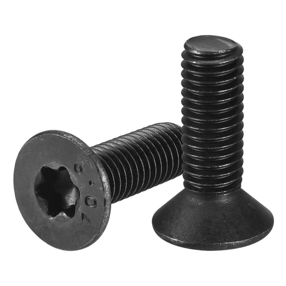 M8-1.25 x 25mm Flat Torx Head Machine Screws, 12 Pack 10.9 Grade Carbon Steel Flat Countersunk Torx Anti Theft Machine Screws, Black Oxide Finish, Full Thread, Torx Drive