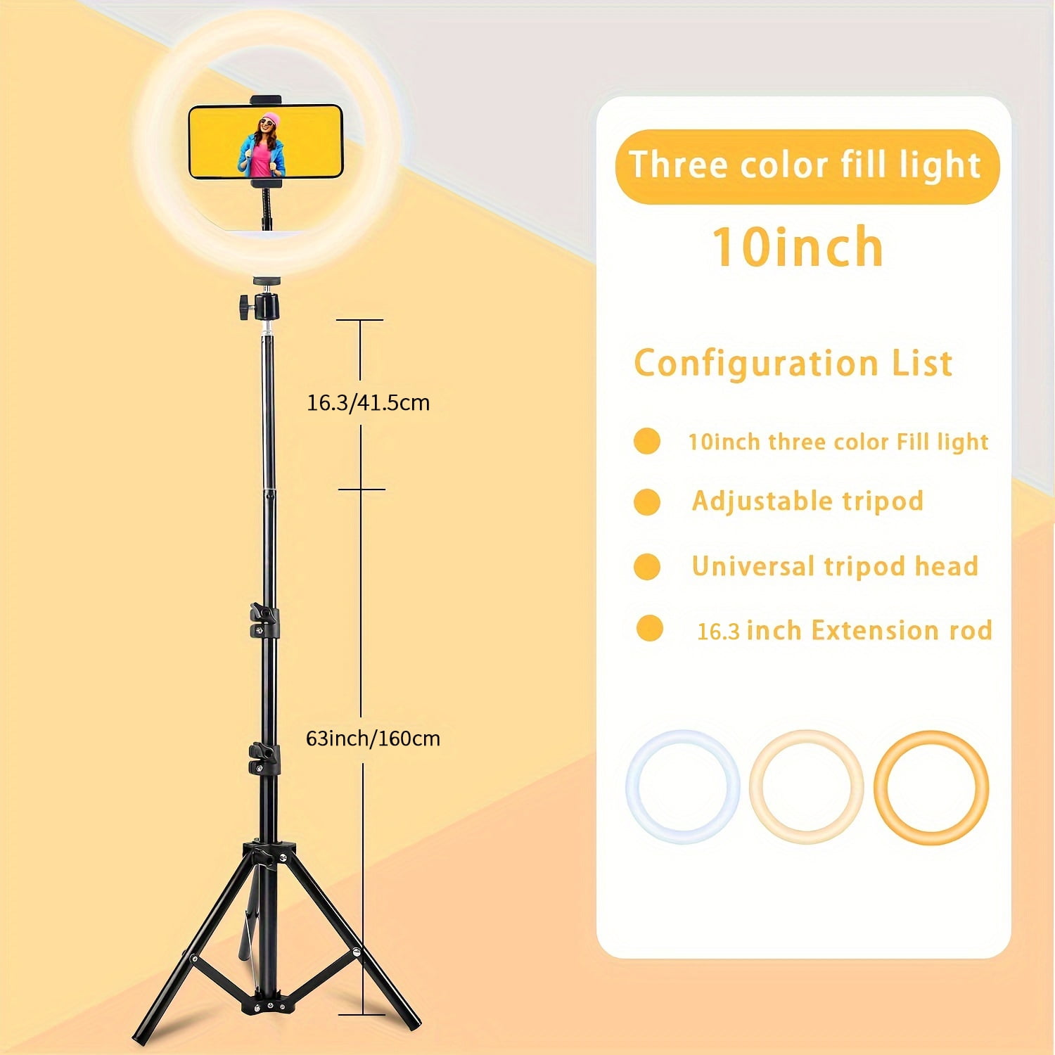 UEGOGO 10" LED Ring Light W/63" Tripod & Phone Holder - Portable for Live Stream, YouTube, TikTok Videos