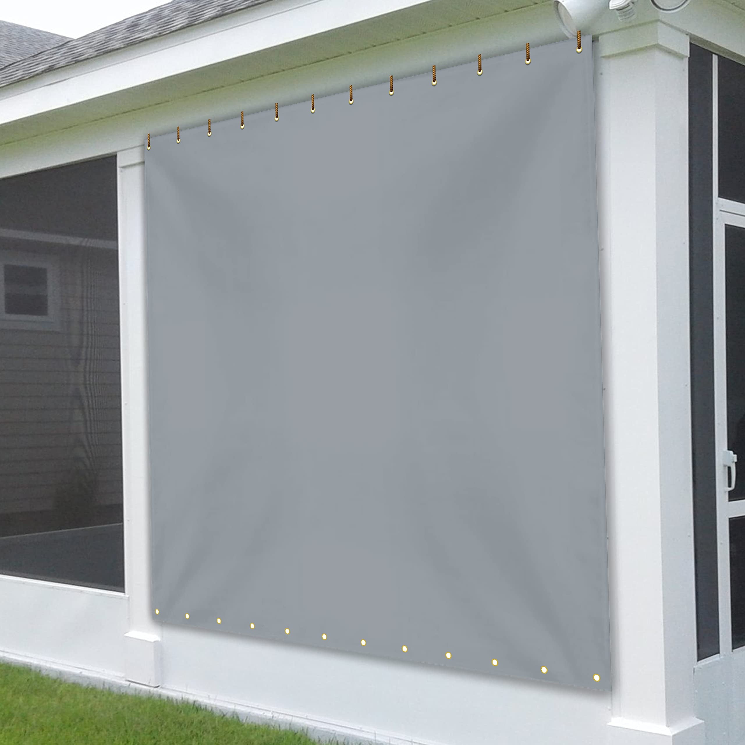 Outdoor Vinyl Curtain for Patio Furniture 18 Oz - Weather Resistant Patio Blackout Drapes for Dining Room Window - with Rustproof Grommets - for Pergola, Porch, Gazebos (8'H x 9'W, Grey)