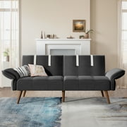 Walsunny 79" Velvet Futon Couch Sofa Bed, Folding Sleeper Loveseat with Adjustable Armrests Backrest Black