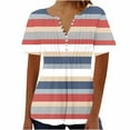 thumbnail image 2 of Women's Tops V Neck Button down Short Sleeve Striped Pleated Summer Casual Shirts Loose Tunic Tee Blouses (3XL, Pink), 2 of 5