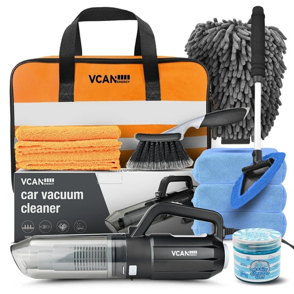 Car Cleaning Kit with 10000pa Vacuum, Wheel Brush, Windshield Cleaner Tool, Microfiber Towel, Wash Mitt, Interior and Exterior Car Wash Kit