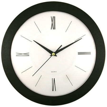 Round Black Frame Wall Clock with White Dial
