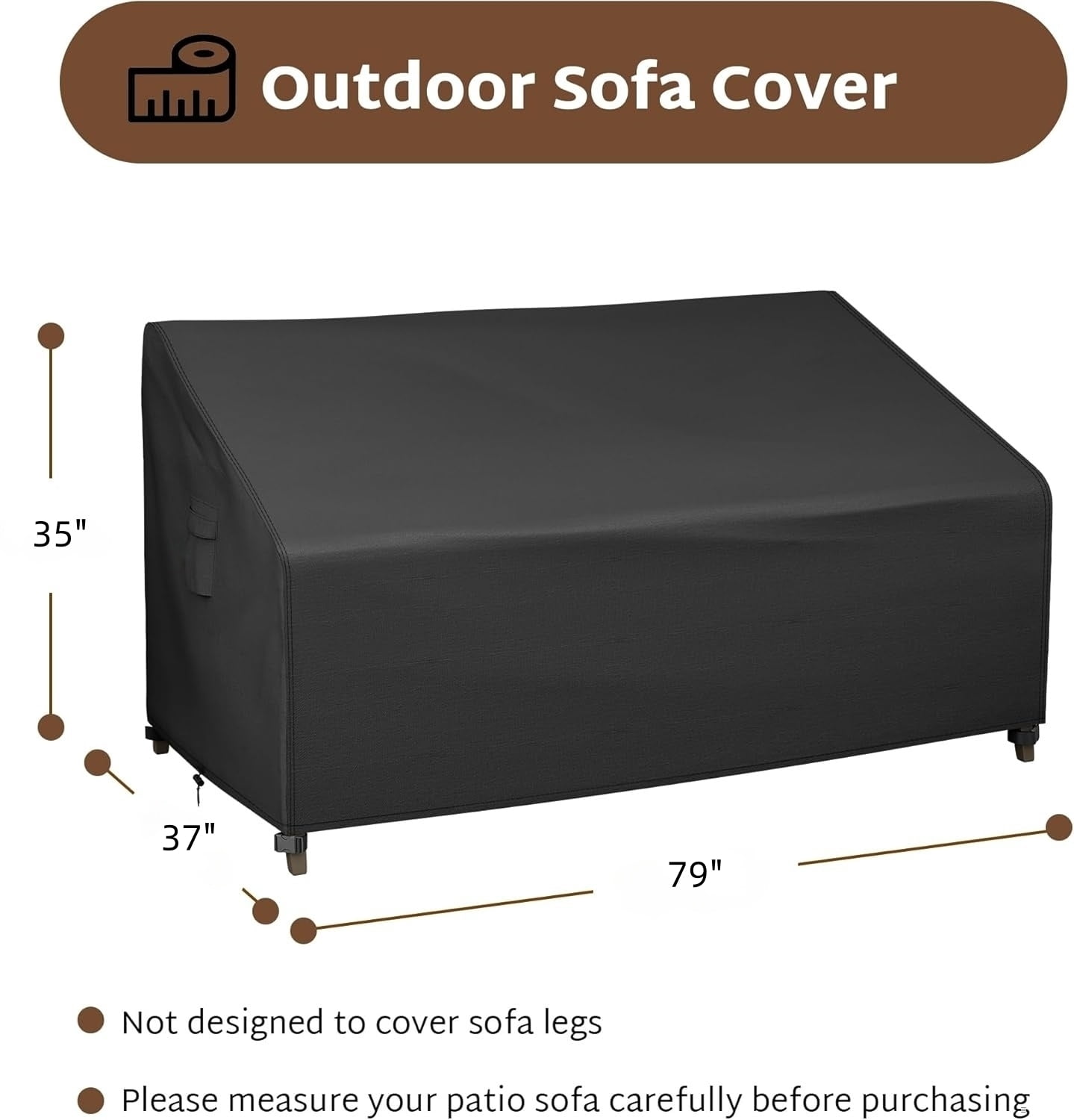 BN-LINK Outdoor Sofa Cover, 420D Waterproof Patio Furniture Covers, Heavy Duty Outdoor Couch Cover, (Black, 79"Wx 37"D x 35"H)