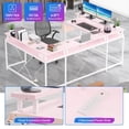thumbnail image 4 of Garvee U Shaped Computer Gaming Desk with LED Light & Power Outlets, Reversible 78.8" Large PC Desk with Monitor Stand & Storage Bag, Home Office Desk, Study Desk, Writing Desk, Workstation, Pink, 4 of 8