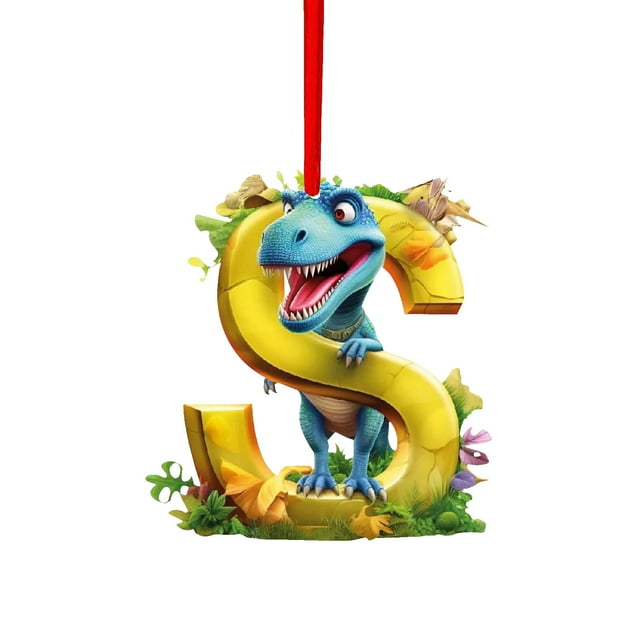 Colgante de dinosaurio con la letra D, decoración navideña, colgante de dinosaurio con la letra D, estilo adorable, decoración festiva para el hogar, regalo único, marco de metal.,Wsvlmg