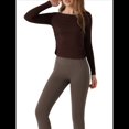 thumbnail image 3 of Camiseta Deportiva Informal de Cuello Redondo y Larga para Mujer, Estilo Jersey, para Otoño e Invierno, con Pliegues y Ajustada, para Yoga Café XL, 3 of 8
