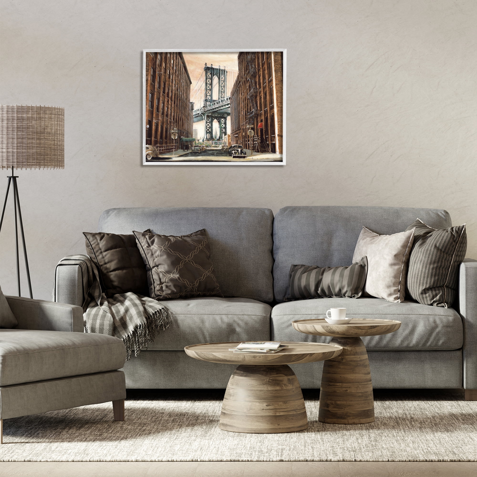 Stupell Industries Cityscape with Bridge View Scenery Painting White Framed Art Print Wall Art, 30 x 24