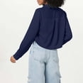 thumbnail image 4 of Towmus Women Satin Blouse Long Sleeves Cropped Button Down Shirts Lapel Loose Blouse Business Casual Work Tops, 4 of 6