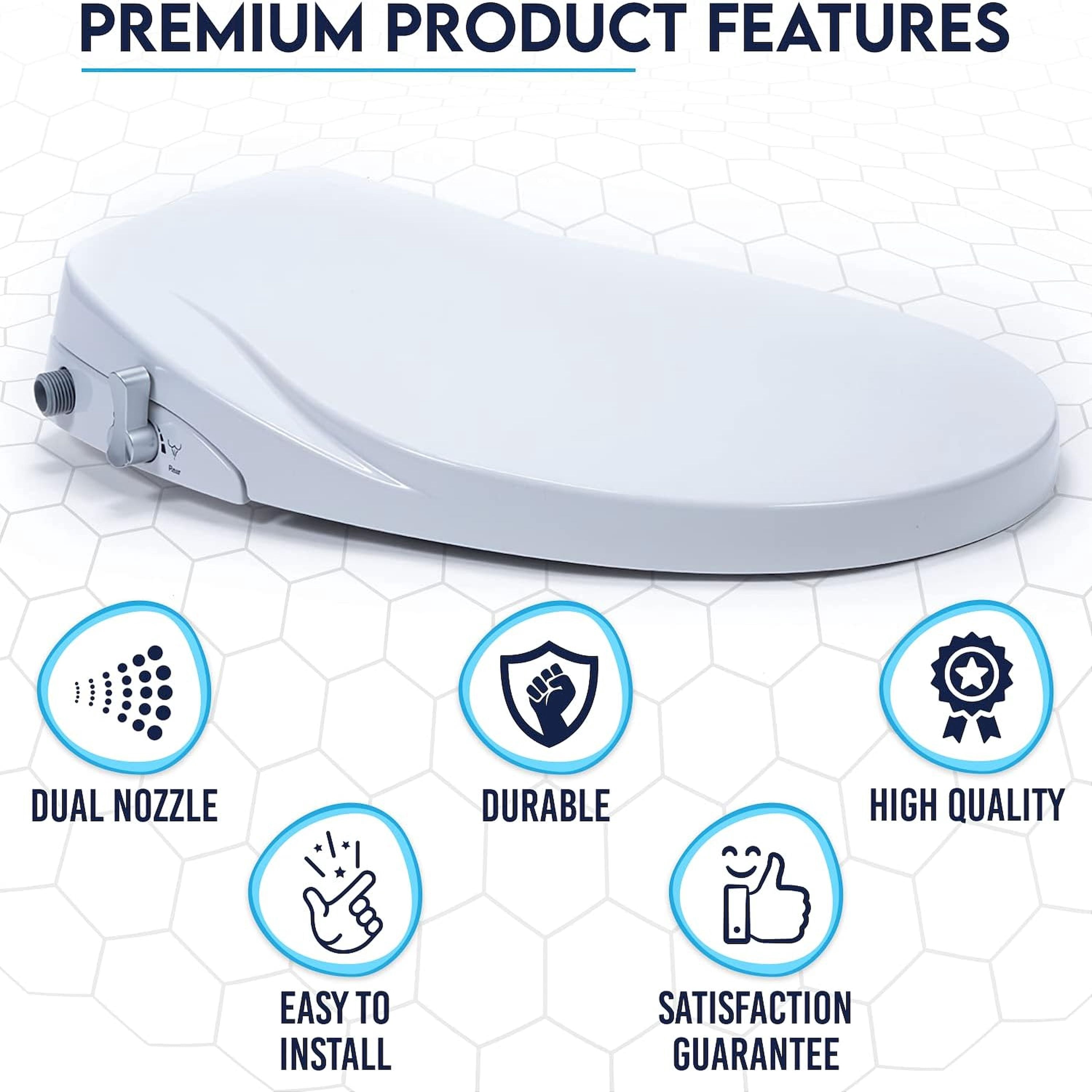 JEP101V Dual Nozzle Manual Bidet Toilet Seat for Round Toilets with Soft Close Seat and Cover | Bidet Seat for Rear & Feminine Cleaning, Easy to Install, Convenient, and Power Free