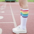 thumbnail image 6 of Yokua Women Rainbow Striped Knee High Socks Campus Style School Girl Long Tube Socks, 6 of 12