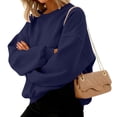 thumbnail image 5 of WULMLEO Womens Sweatshirt Long Sleeve Color Block Fleece Hoodies Fall Casual Crewneck Pullover Tunic Tops 2025 Navy 3XL, 5 of 6