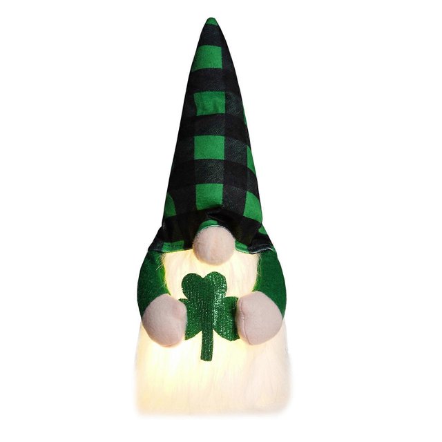 Patricks Day LED Lighted Gnomes Plush Dolls Cartoon Swedish Tomtes Figure Ornament for Irish Holiday Tabletop Decoration
