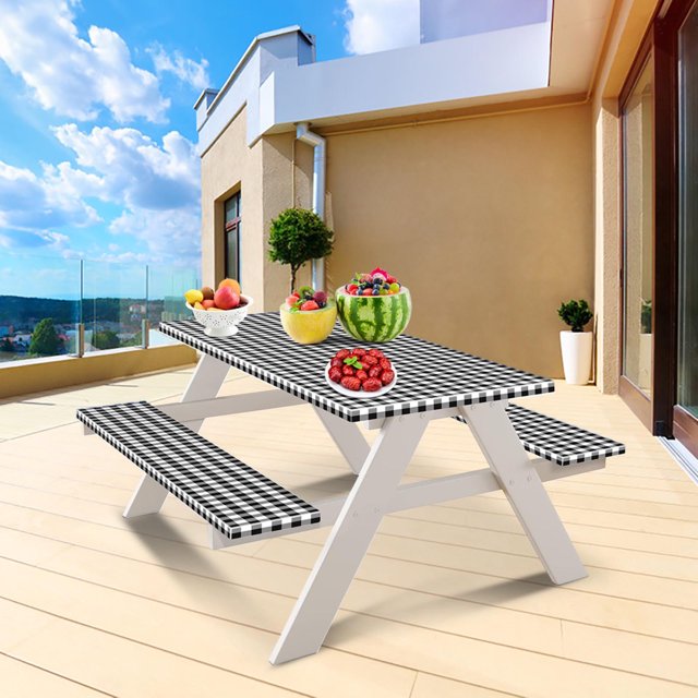 Birdeem Waterproof Table Cover Set, Elastic Picnic Tablecloth with Flannel Back Protector for Outdoor Dining, Stretch Fits 30x72 Inch Table and 2 Chairs