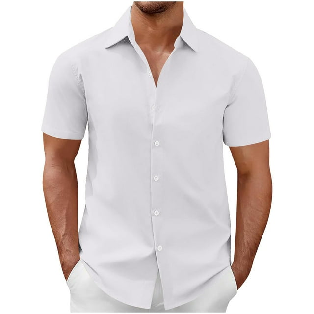 Besolor Men's Short Sleeve Dress Shirts Summer Casual Button down Shirts Solid Color Wedding Business Tops