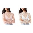 thumbnail image 1 of (2-Pack) Rinsvye Mesh Long Sleeve Layering Tee Shirts Women Top for Women Mock Women Shirts Compression Neck Floral Embroidery Sheer Jr Fall See Through Tee Shirt Ladies Shirt Long Sleeve Bl, 1 of 8