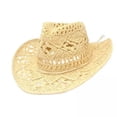 thumbnail image 1 of 3x Sombrero De Vaquero Occidental De Paja, Sombrero De Ala Ancha Para El Sol, Sombrero De Playa Flexible Para Exteriores, 1 of 8