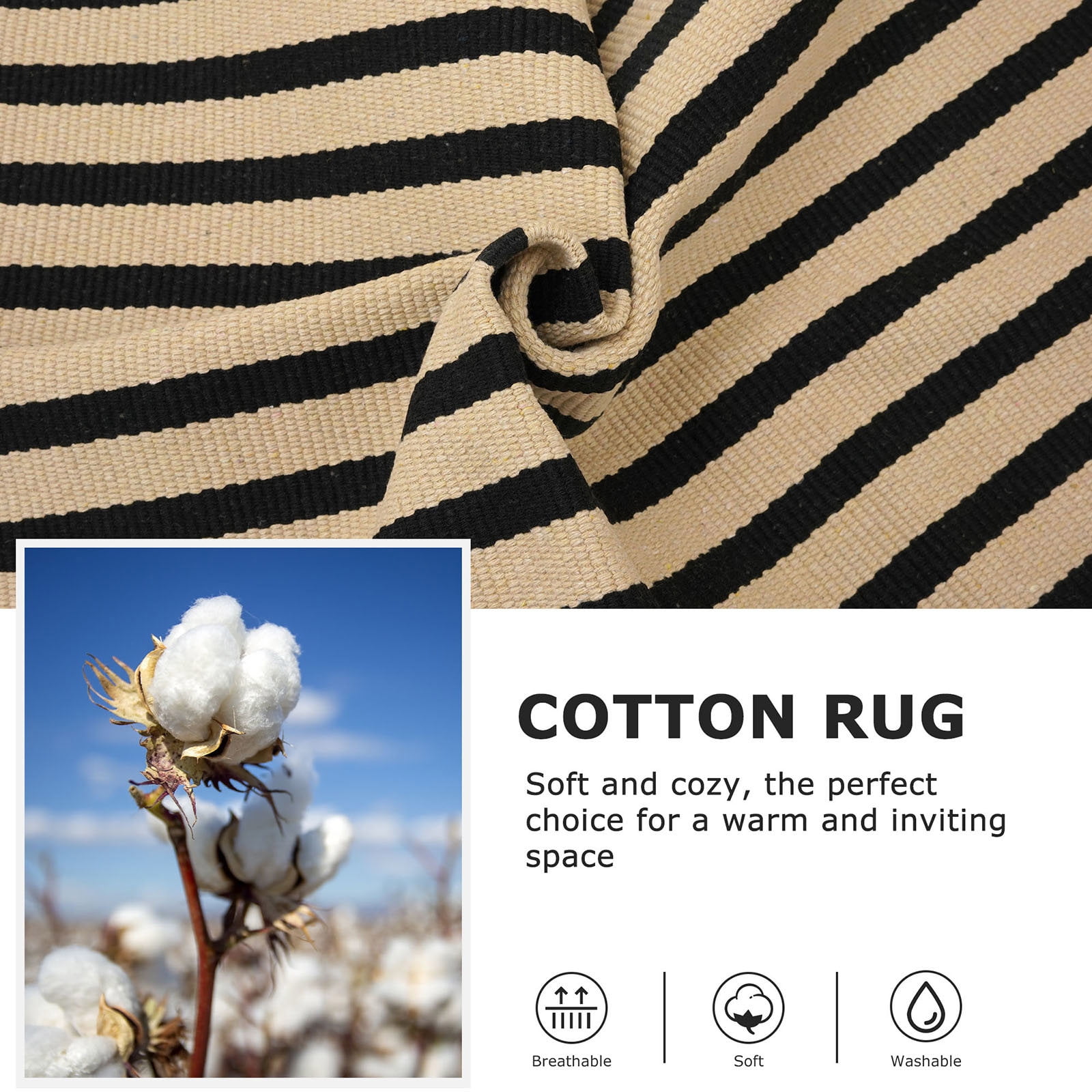 iOhouze Outdoor Rugs Brown and Black Cotton Striped Area Rug 3x5 ft Washable Indoor Outdoor Non Slip Floor Carpet Rug