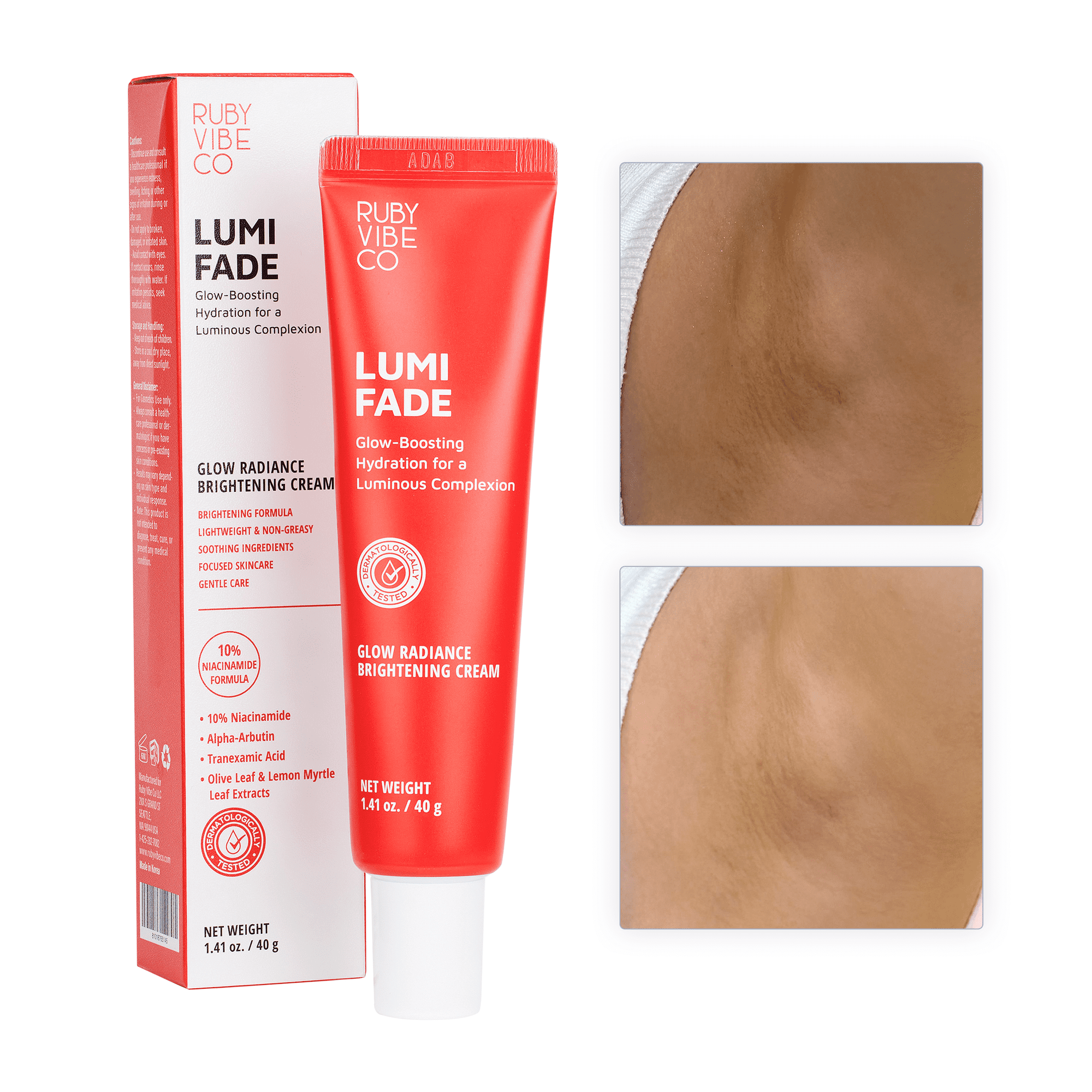 RUBY VIBE CO Lumifade Spot Corrector with 10% Niacinamide, Alpha Arbutin & Tranexamic Acid, Dark Spot Serum, 1.41 oz |