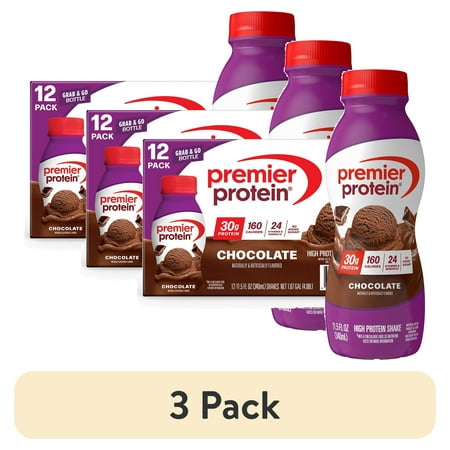 (3 pack) Premier Protein Shake, Chocolate, 30g Protein, 11.5 fl oz, 12 Ct