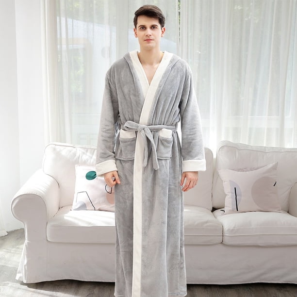 Albornoz de franela para hombre y mujer, bata de noche cálida de lana de Coral, ropa de dormir gruesa, Kimono de terciopelo, Otoño e Invierno