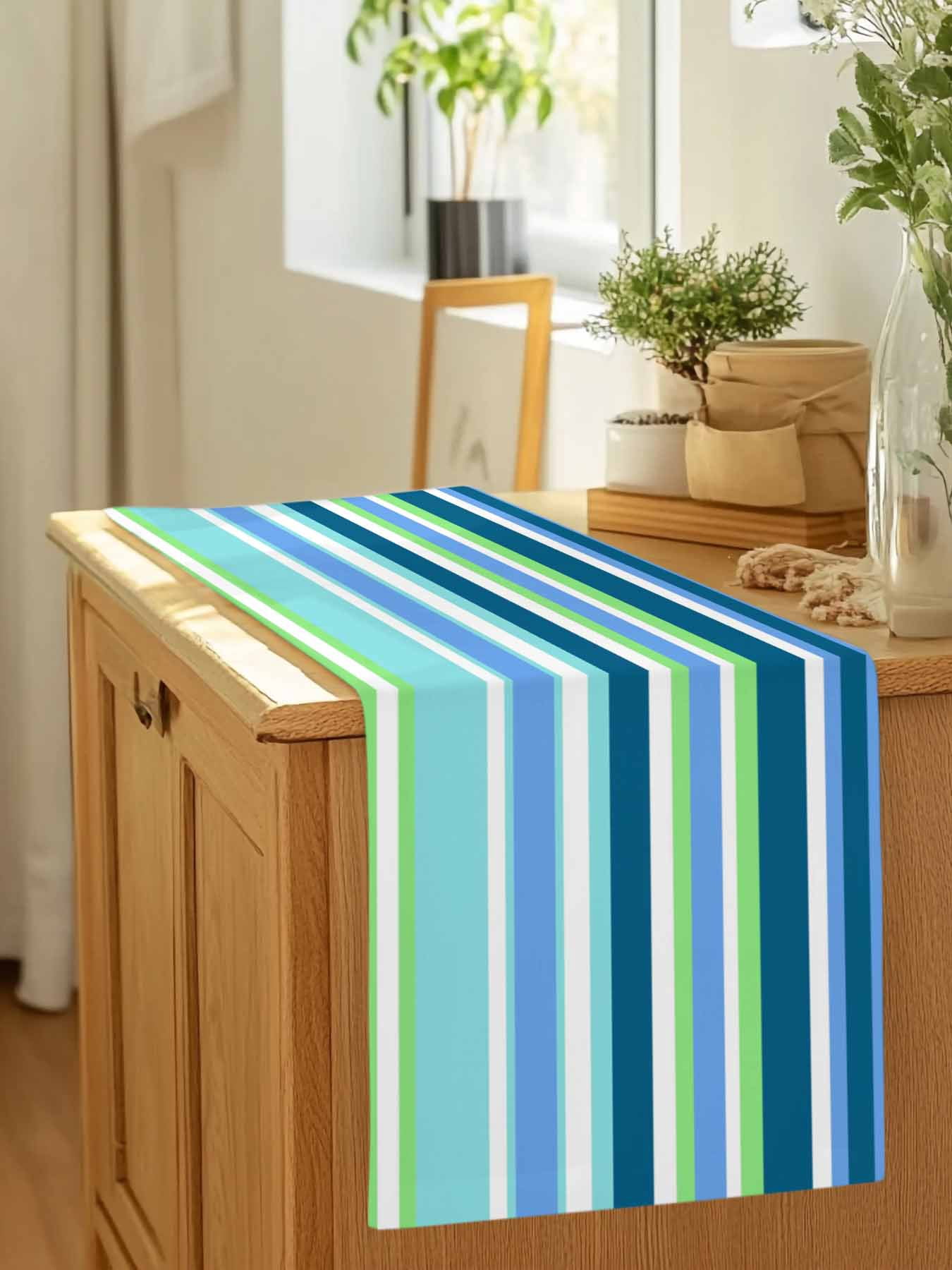 Blue Gradient Colorful Stripe Table Runner 90 Inches Long, Classic Line Table Runners Tabletop Scarf Kitchen Dining Tables Decoration for Home Party Indoor Outdoor