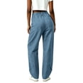 thumbnail image 5 of XPMWRP Women Elastic High Waist Big Patch Pocket Denim Wide Leg Pants Front Split Ankle Loose Lightweight Jeans Casual Walking Vacation Trousers Light Blue XXXL, 5 of 7