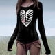 thumbnail image 2 of Camiseta de manga larga de esqueleto de Halloween para mujer, diseño que brilla en la oscuridad con caja torácica y huesos de los brazos, perfecta para fiestas de disfraces, 2 of 5