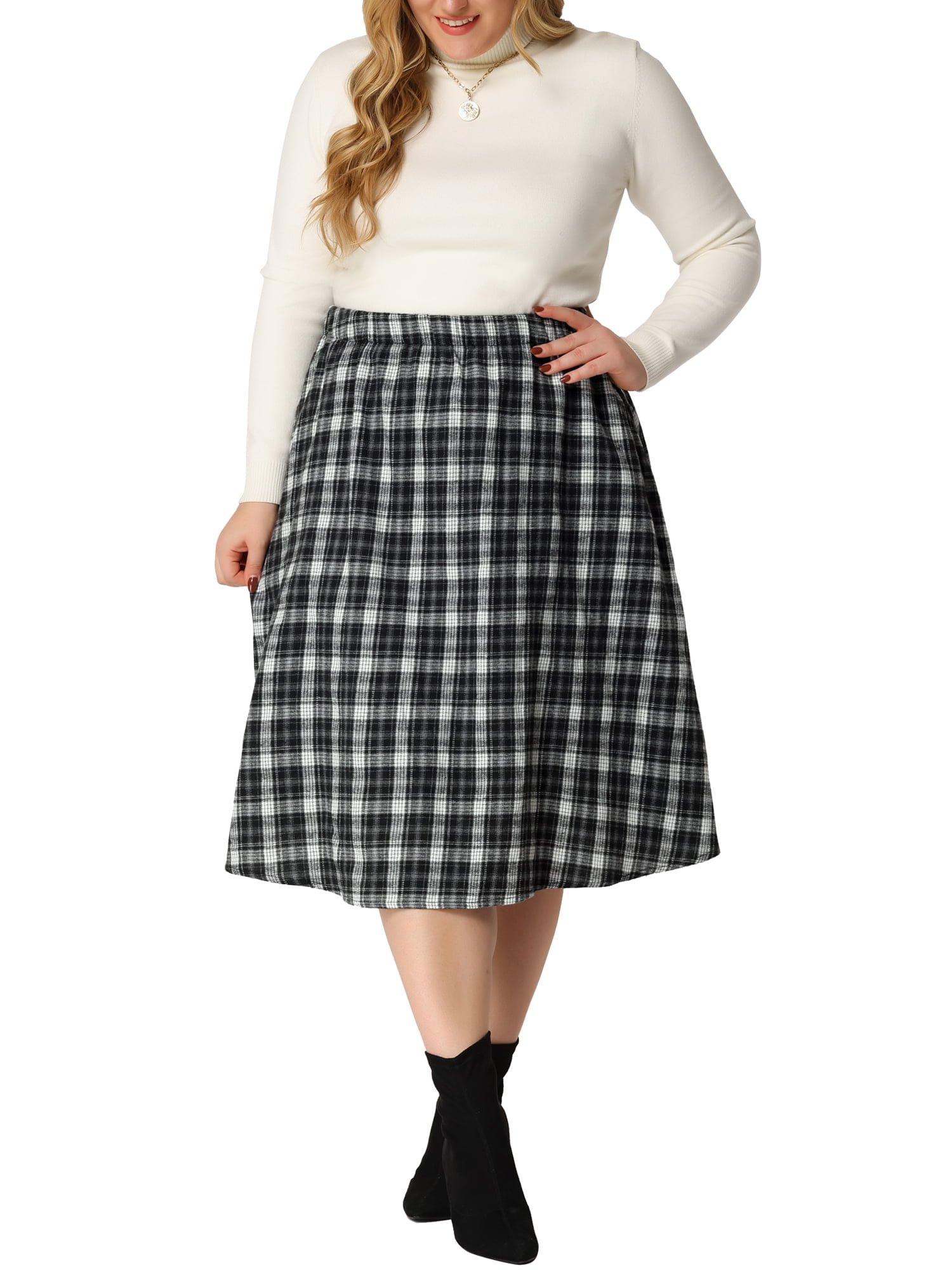 Bargains women's Plus Size Velvet A Line Plaid Flare Skirt